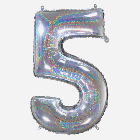 Decoration anniversaire : ballon chiffre 5 géant holographique