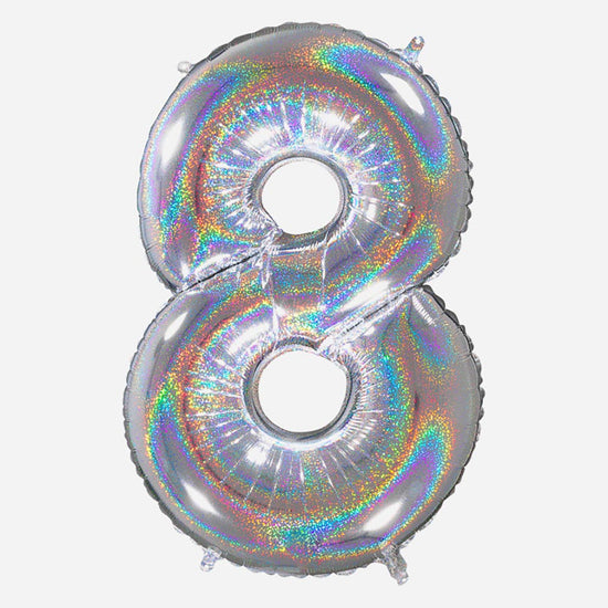 Decoration anniversaire : ballon chiffre 8 géant holographique
