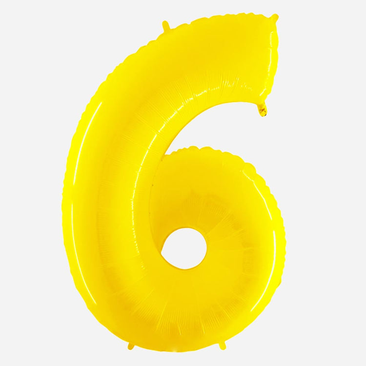 Decoration anniversaire : ballon chiffre 6 géant de couleur jaune