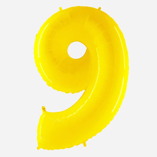 Decoration anniversaire : ballon chiffre 9 géant de couleur jaune