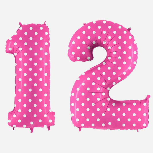 Birthday decoration: giant pink number balloon with white polka dots