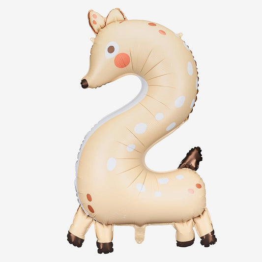 Globo número 2 con forma de ciervo para decoración de cumpleaños de 2 años