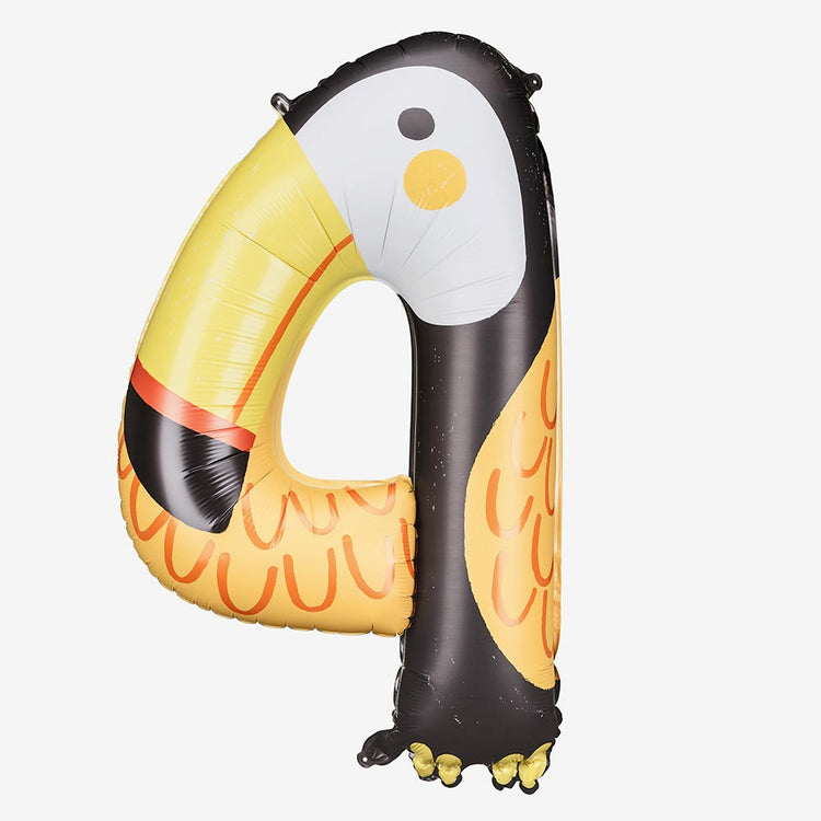 Ballon chiffre 4 forme toucan pour décoration anniversaire 4 ans