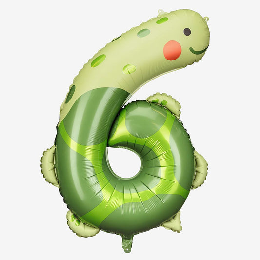 Globo número 6 con forma de tortuga para decoración de cumpleaños de 6 años
