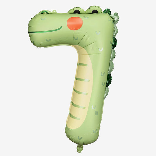 Globo número 7 con forma de cocodrilo para decoración de cumpleaños de 7 años