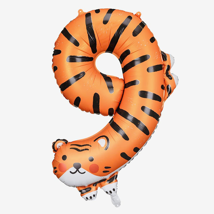 Ballon chiffre 9 forme tigre pour décoration anniversaire 9 ans