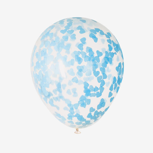 Ballon baby shower, gender reveal garcon : ballon de baudruche confettis coeurs bleus