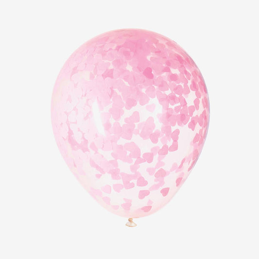 Ballon baby shower, gender reveal fille : ballon de baudruche confettis coeurs roses