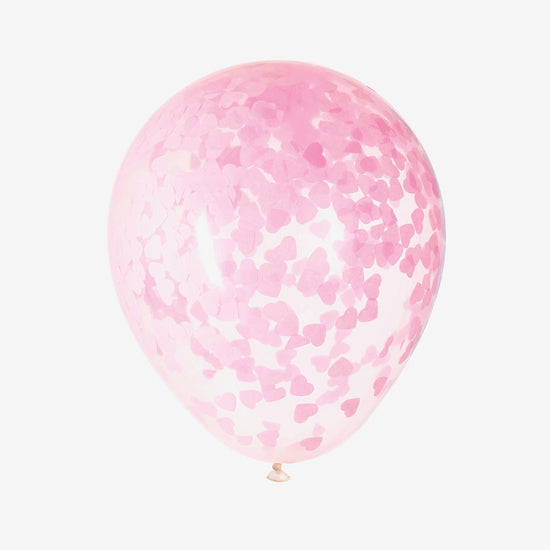 5 ballon confettis coeurs rose