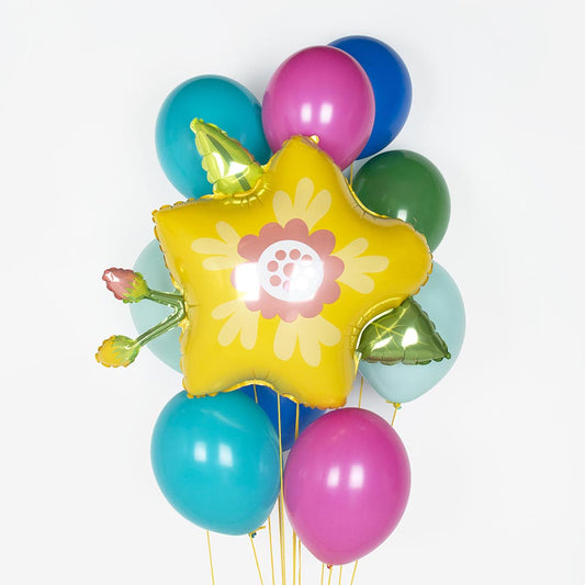 Decoración de cumpleaños de flores: globo de helio de flores amarillas para cumpleaños