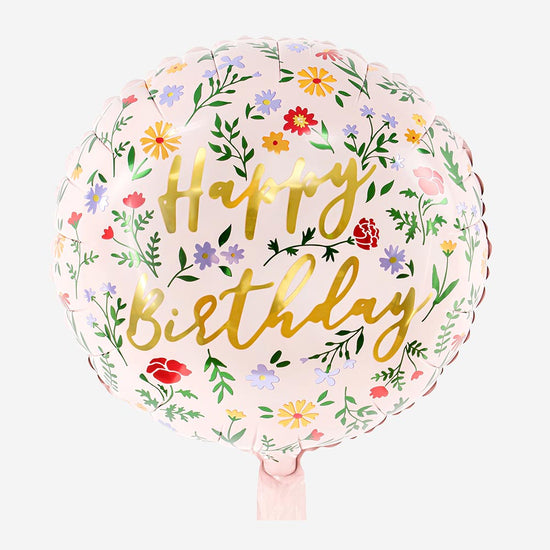 Décoration de fête - Ballon fleuri Happy Birthday - Déco
