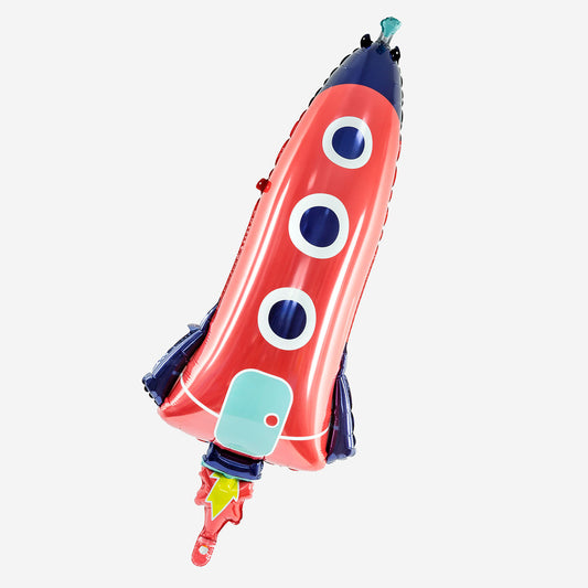 Globo de mylar con forma de cohete para una fiesta de cumpleaños con temática de cosmonauta