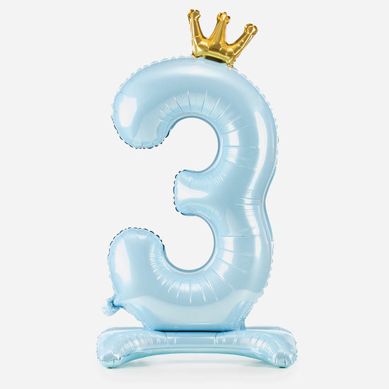Deco anniversaire : Ballon d'anniversaire bleu en aluminium avec le chiffre 3