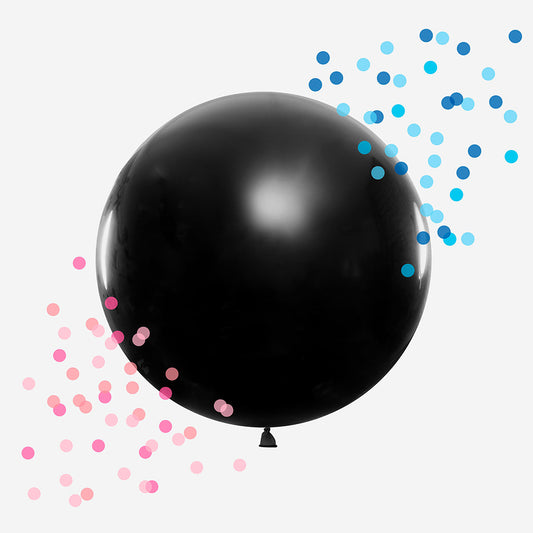 Deco revelación de género: globo negro con confeti para revelación de género