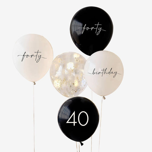 5 balloons for chic 40th birthday decoration