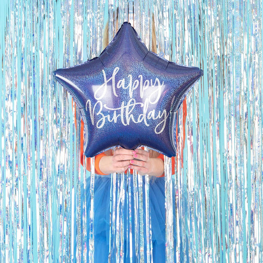 Frozen birthday decoration: star balloon and mylar curtain
