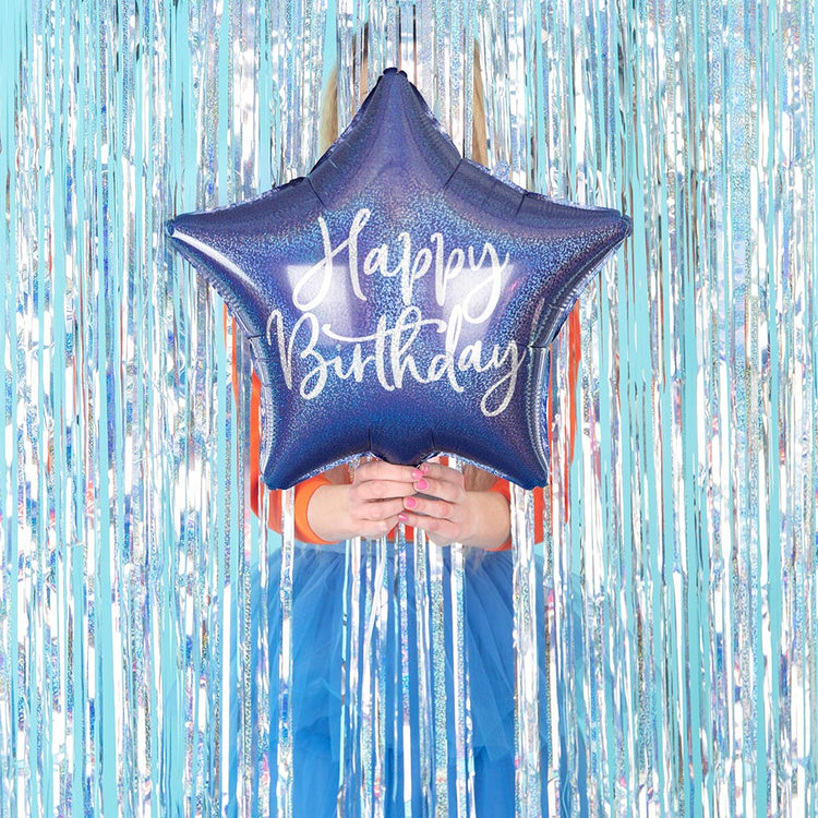 Deco anniversaire Reine des Neiges : ballon étoile et rideau mylar
