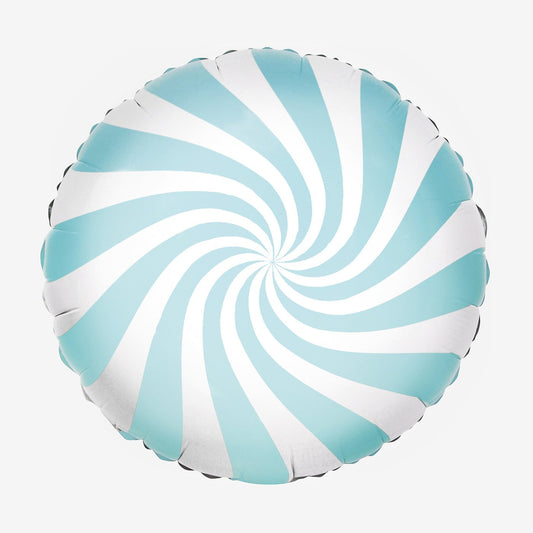 Ballon hélium spirale bonbon bleu clair pour décoration de baby shower garçon.