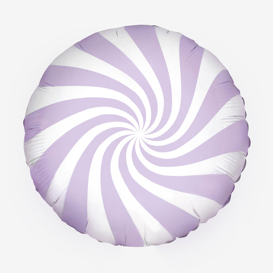 Ballon hélium spirale bonbon mauve pour décoration de baby shower.