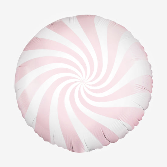 Ballon hélium spirale bonbon rose pour décoration de baby shower fille.