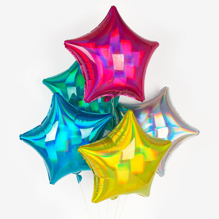 Racimo de globos de helio estrella multicolor para cumpleaños infantil