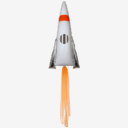 A Meri Meri rocket balloon for a space child's birthday decoration.