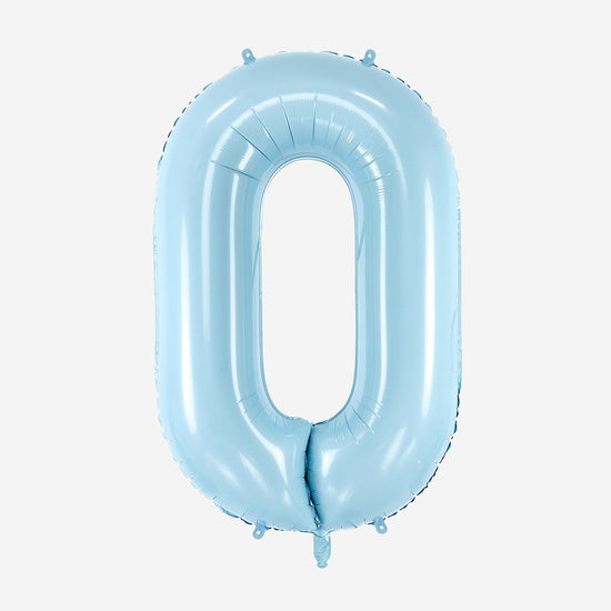 Décoration anniversaire : ballon chiffre bleu pastel géant 0