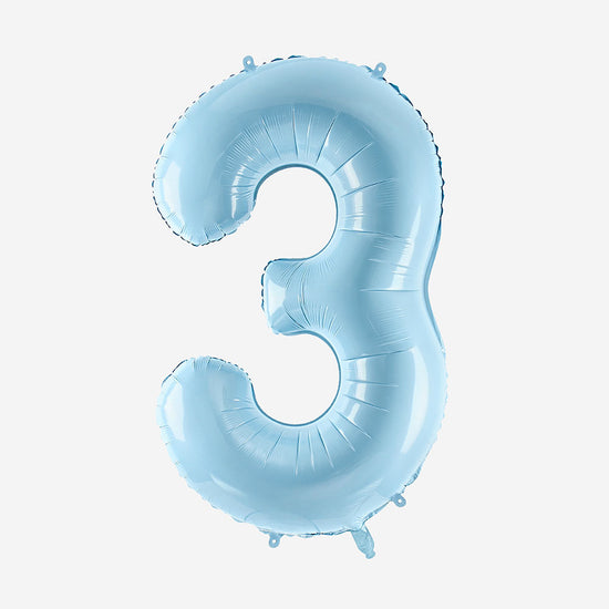Décoration anniversaire : ballon chiffre bleu pastel géant 3