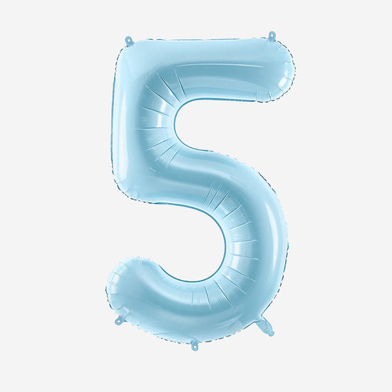 Décoration anniversaire : ballon chiffre bleu pastel géant 5