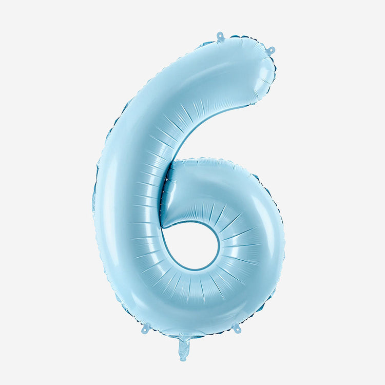 Décoration anniversaire : ballon chiffre bleu pastel géant 6