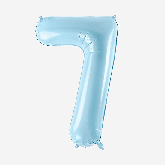 Décoration anniversaire : ballon chiffre bleu pastel géant 7