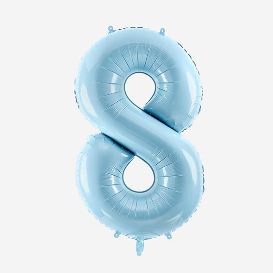 Décoration anniversaire : ballon chiffre bleu pastel géant 8