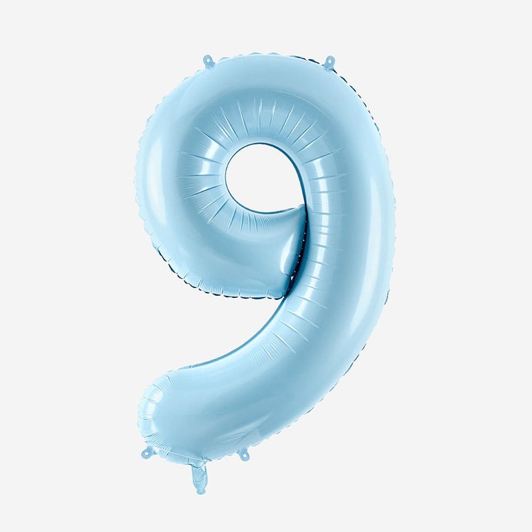 Décoration anniversaire : ballon chiffre bleu pastel géant 9