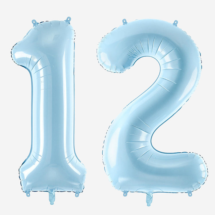 Ballon 8 ans décoration bleu holographique anniversaire garçon