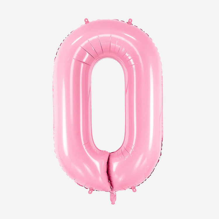 Décoration anniversaire : ballon chiffre rose pastel géant 0
