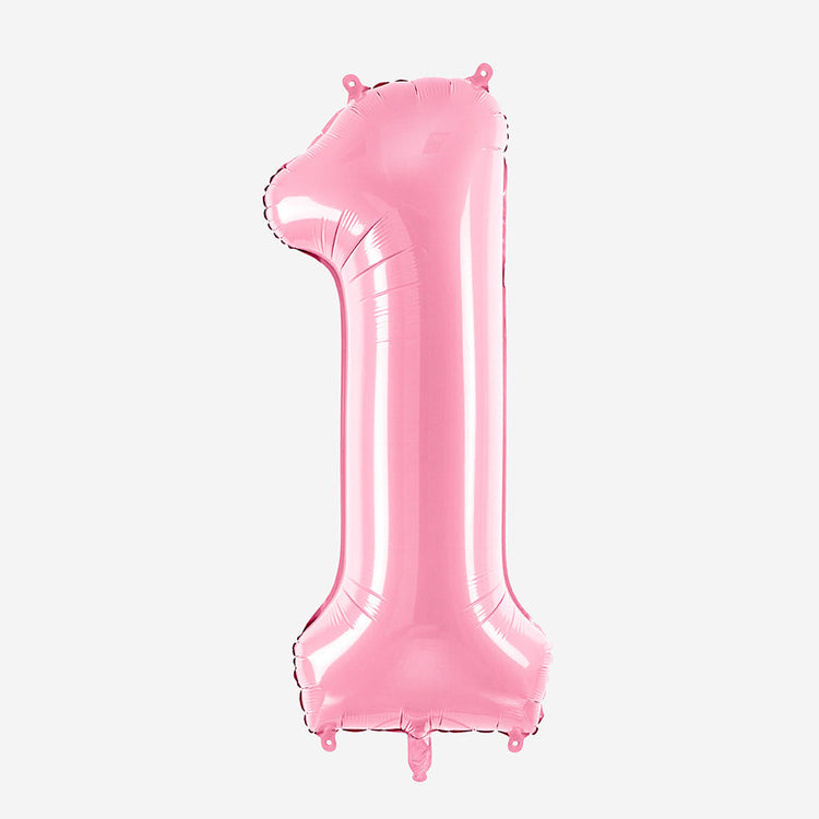 Decoración cumpleaños: globo número 1 gigante rosa pastel