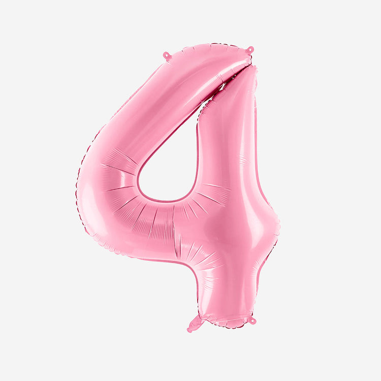 Decoración cumpleaños: globo número 4 gigante rosa pastel