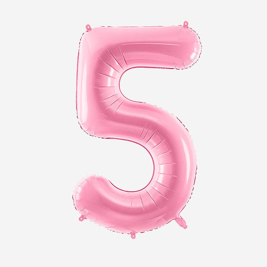 Décoration anniversaire : ballon chiffre rose pastel géant 5