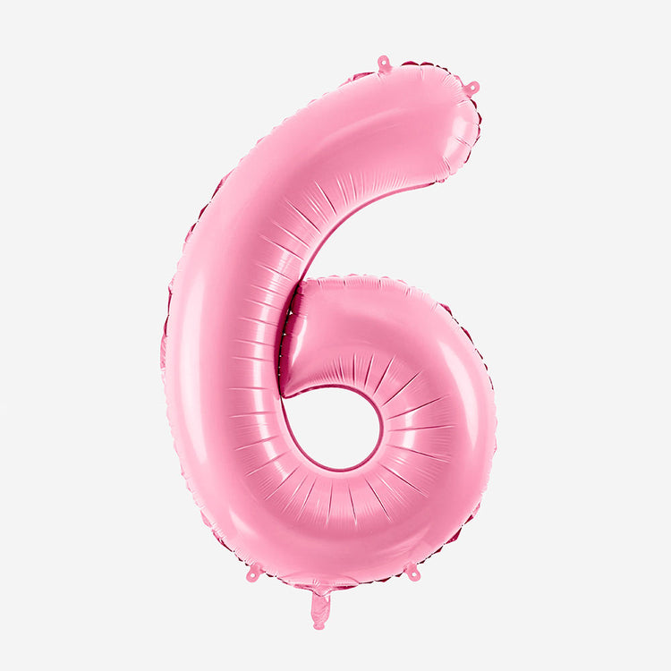 Décoration anniversaire : ballon chiffre rose pastel géant 6