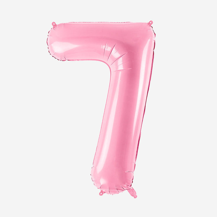 Décoration anniversaire : ballon chiffre rose pastel géant 7