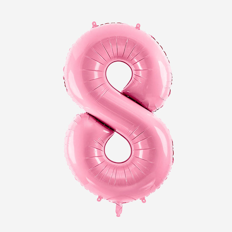 Decoración cumpleaños: globo número 8 gigante rosa pastel