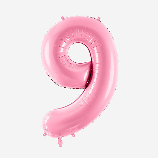 Décoration anniversaire : ballon chiffre rose pastel géant 9