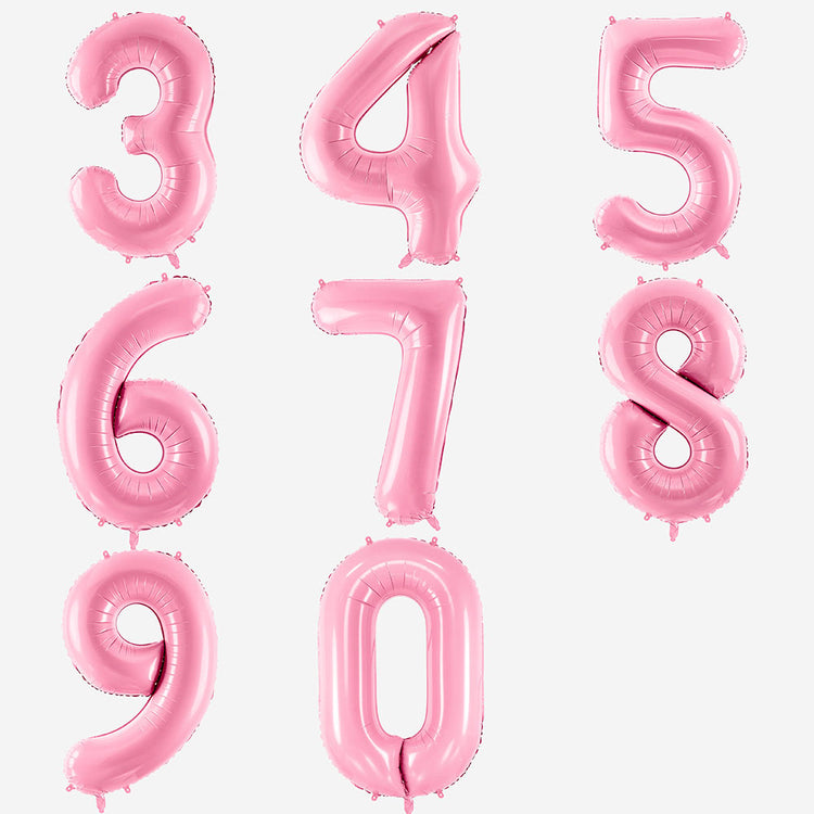 Decoración de cumpleaños: globo gigante con números rosa claro