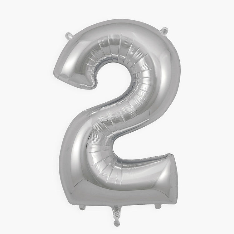 Ballon hélium géant chiffre 2 ballon argenté pour décoration fête anniversaire