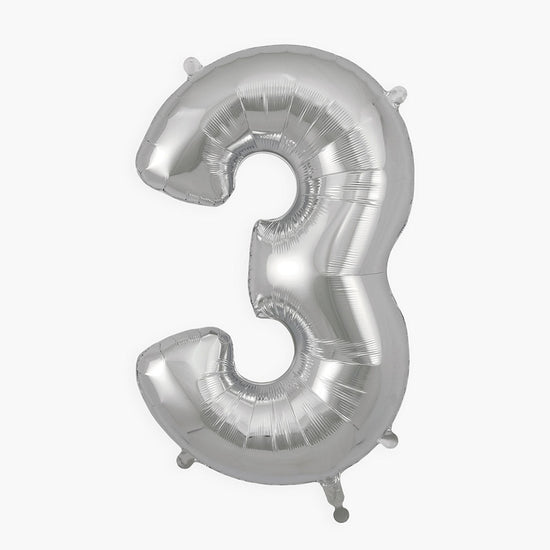 Ballon hélium géant chiffre 3 ballon argenté pour décoration fête anniversaire