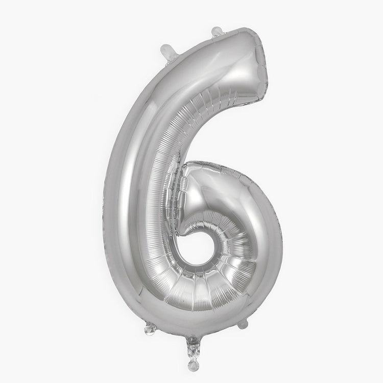 Ballon hélium géant chiffre 6 ballon argenté pour décoration fête anniversaire
