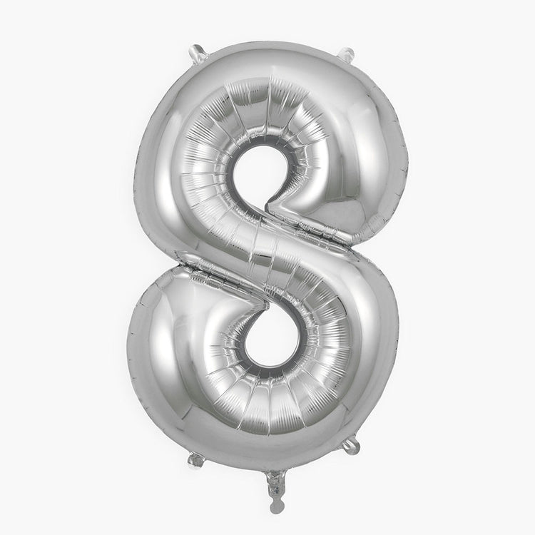 Ballon hélium géant chiffre 8 ballon argenté pour décoration fête anniversaire