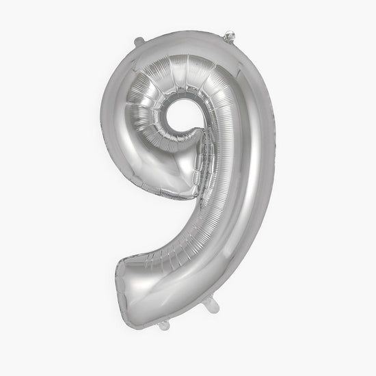 Ballon hélium géant chiffre 9 ballon argenté pour décoration fête anniversaire