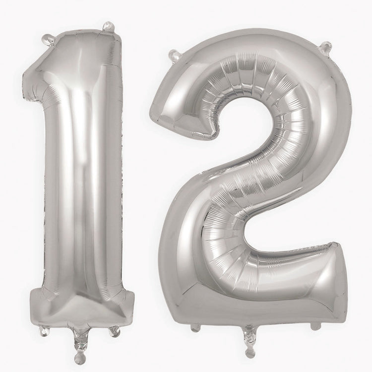 Ballon chiffre argenté 86 cm : décoration anniversaire