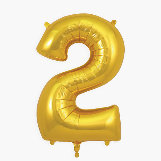 Un ballon Mylar doré chiffre 2 _ Décoration fête anniversaire